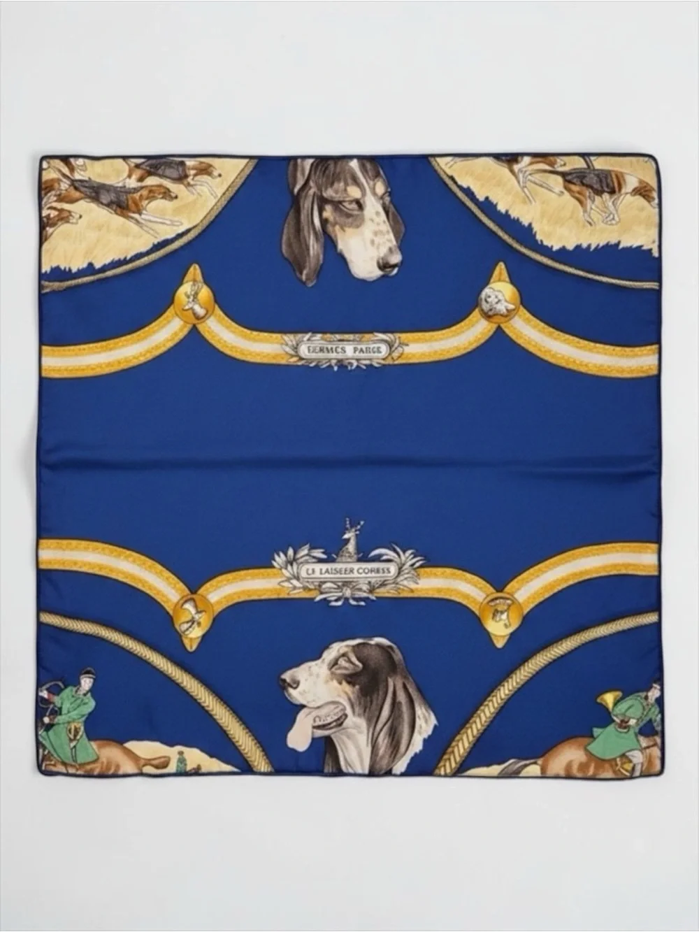 Hermès Scarf Pillowcase Blue Equestrian Print Silk Cover Designer Upcycled